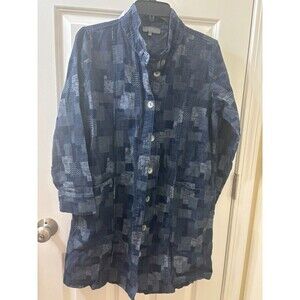 Sahara THICK COTTON Shirt Top SIZE S Button Up TUNIC PATCHWORK PATTERN BLUE